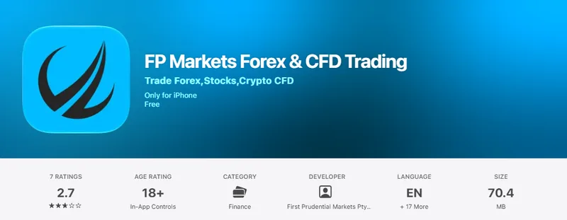 The Australia App Store listing of FP Markets Forex & CFD Trading, captured Oct 1, 2026.